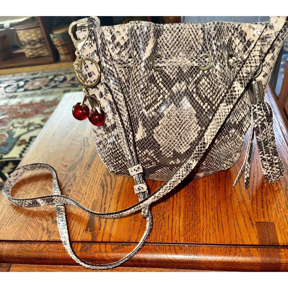 Michael Kors Leather Snake Skin embossed Crossbody Bag with Hanging Tassel